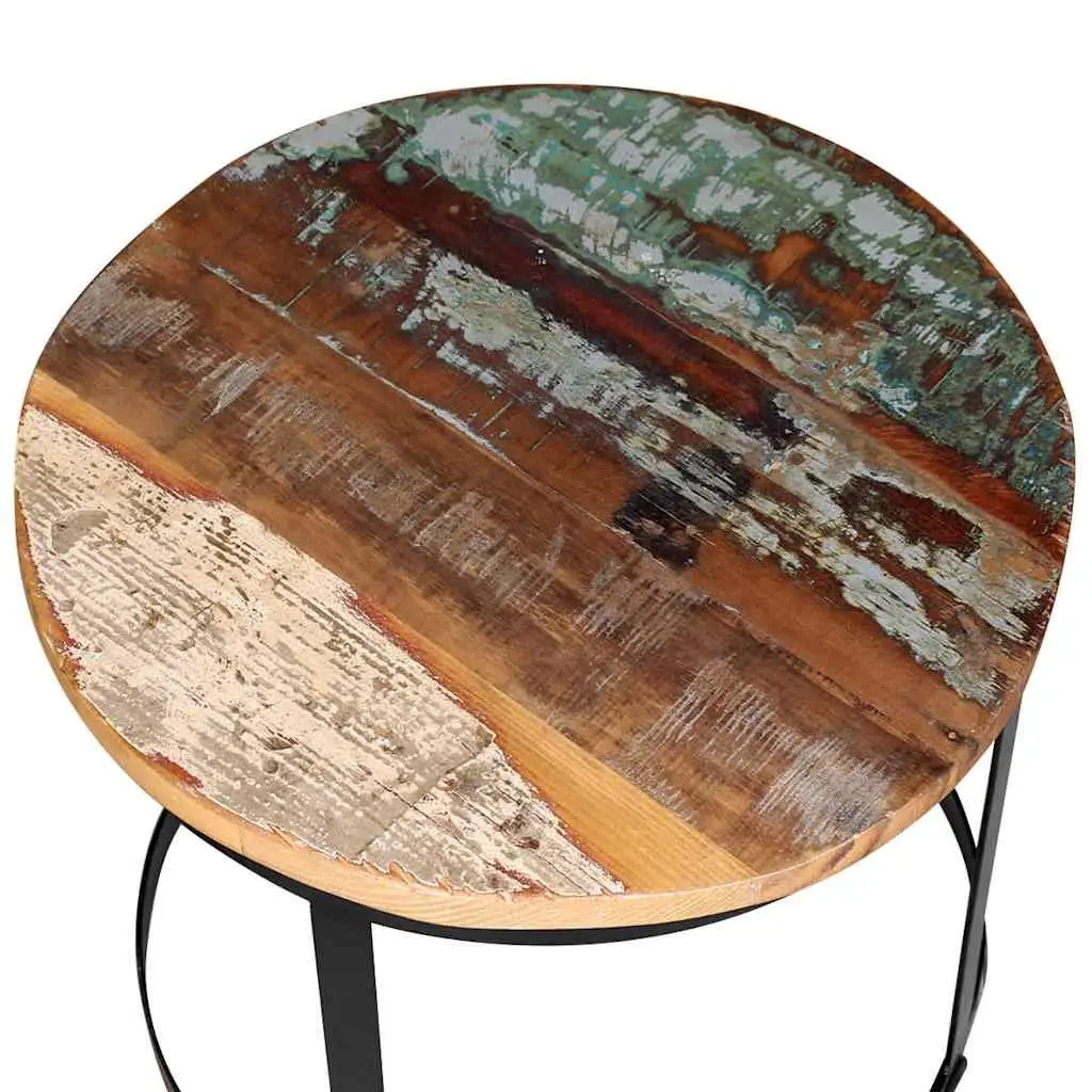 Coffee Table Set Industrial Vintage Round Reclaimed Wood 40cm 50cm