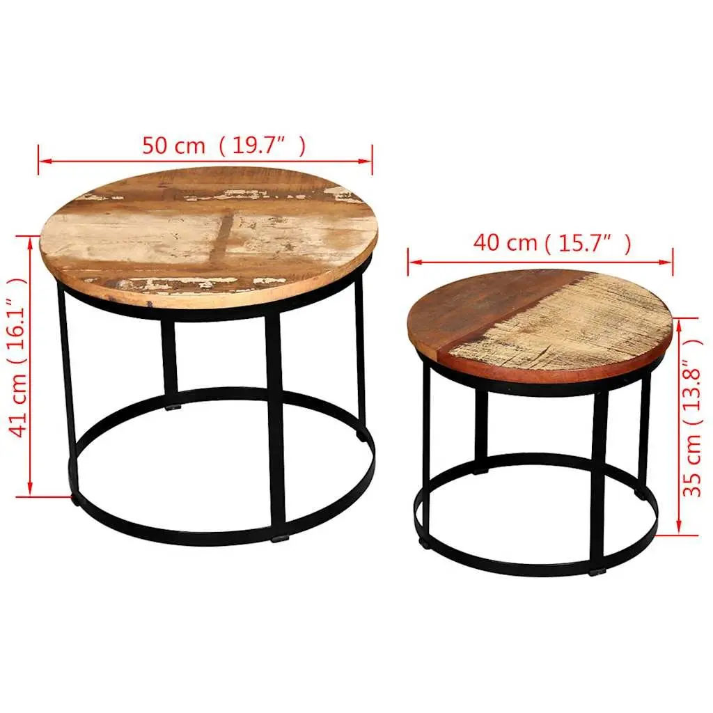 Coffee Table Set Industrial Vintage Round Reclaimed Wood 40cm 50cm
