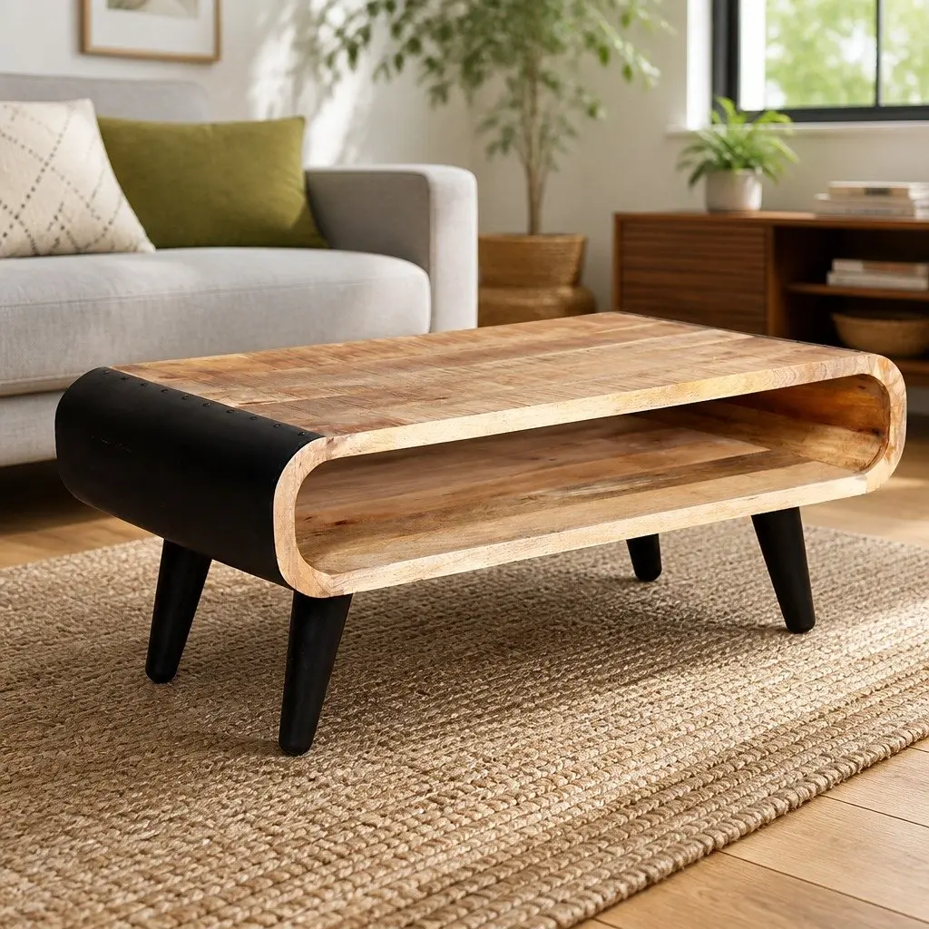 Coffee Table Industrial Vintage Style 90 x 55 x 39 cm Rough Mango Wood
