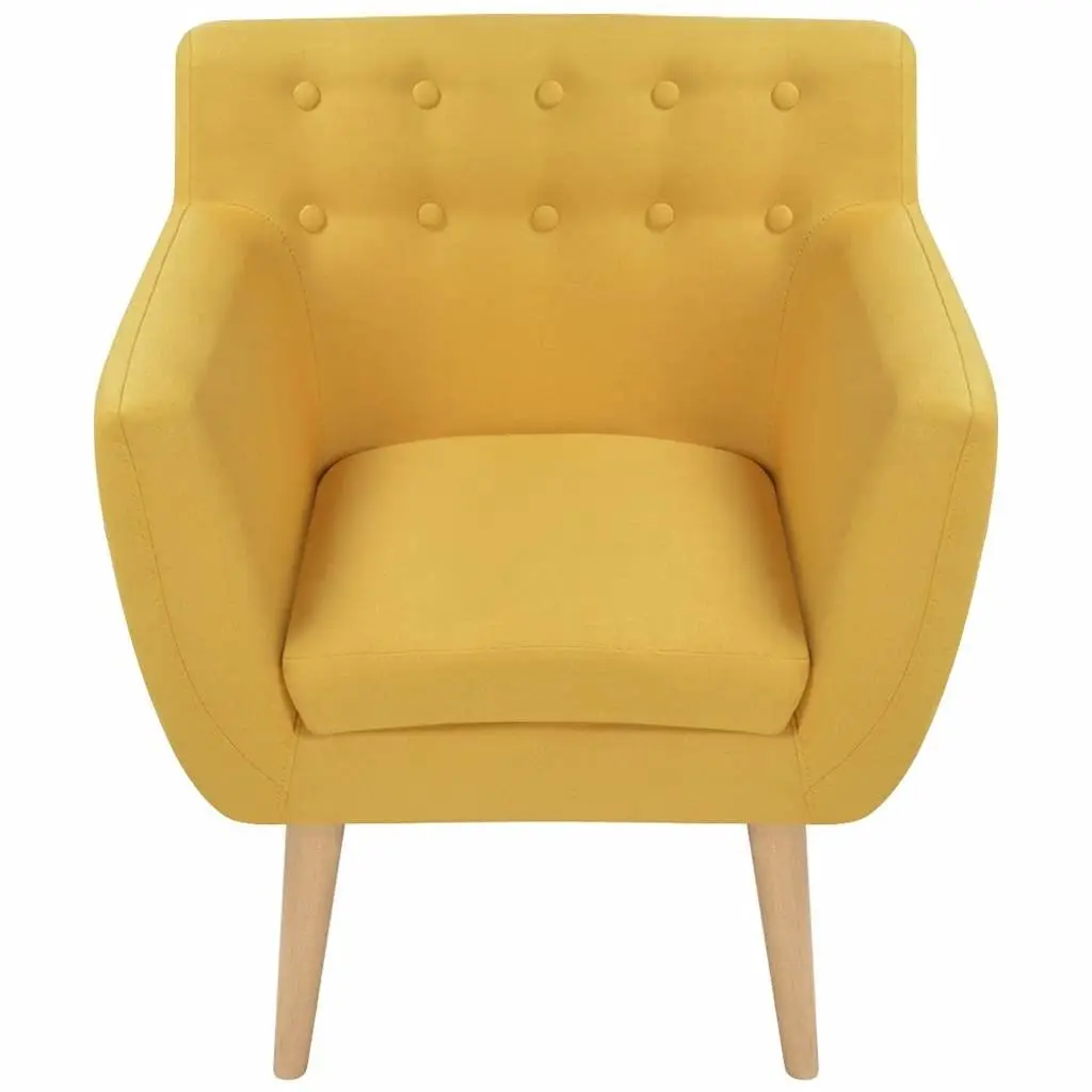 Armchair Yellow Fabric Upholstered Padded Seat Wooden Frame Living Room