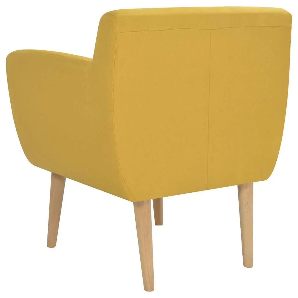 Armchair Yellow Fabric Upholstered Padded Seat Wooden Frame Living Room