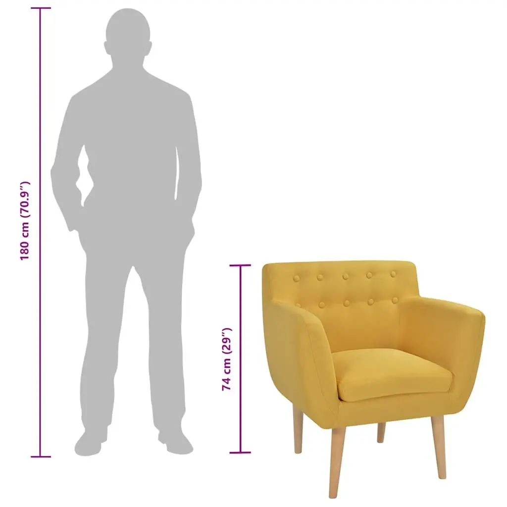 Armchair Yellow Fabric Upholstered Padded Seat Wooden Frame Living Room