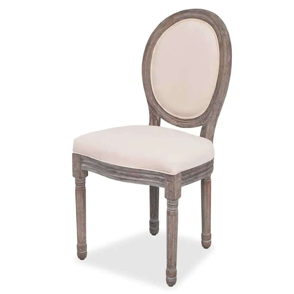Set of 4 Cream Linen Upholstered Dining Chairs
