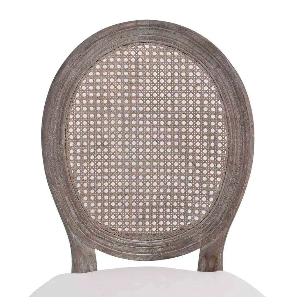 Dining Chairs Set 4 pcs Cream Linen Fabric Rattan Backrest Kitchen Room Seating
