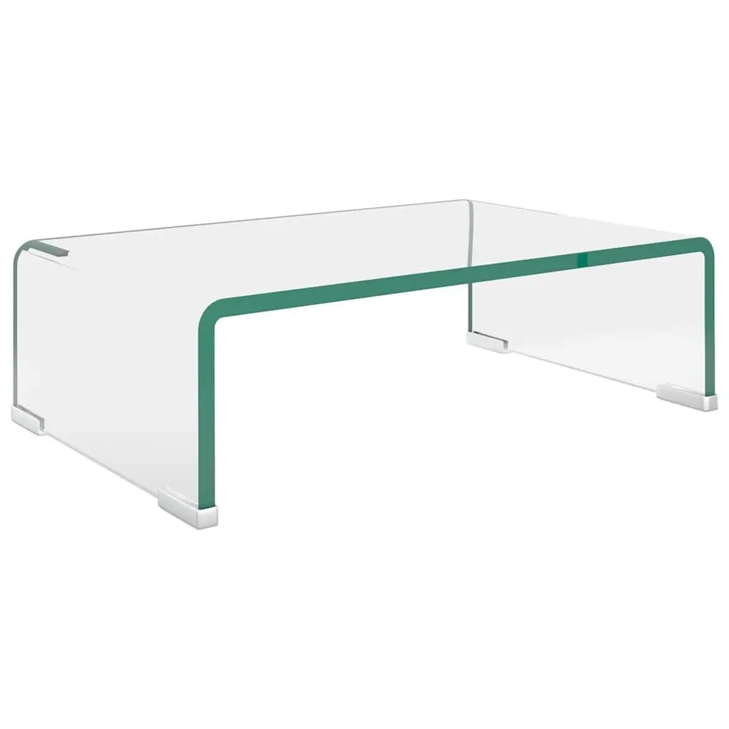 Glass TV Stand Monitor Riser Tempered Transparent 40x25x11cm