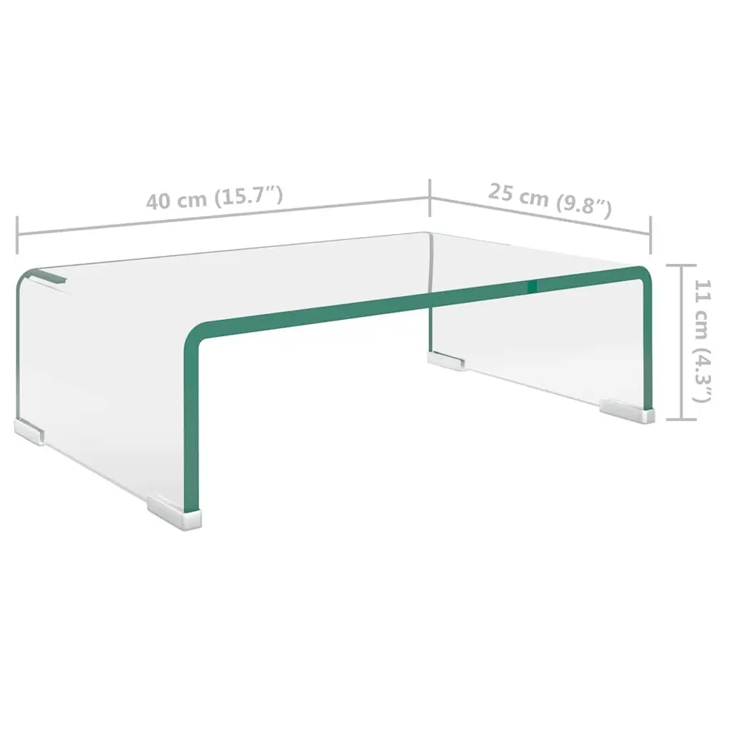 Glass TV Stand Monitor Riser Tempered Transparent 40x25x11cm