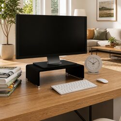 Modern Black Glass TV Stand and Monitor Riser