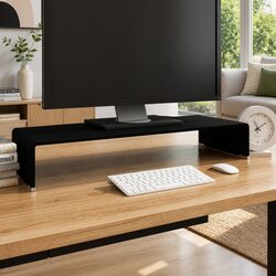 Elegant Black Glass TV Stand and Monitor Riser