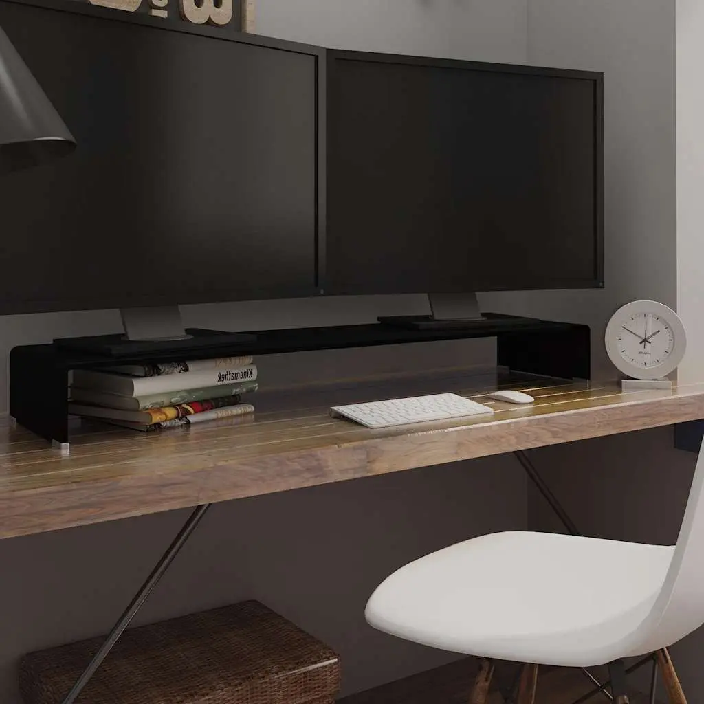 TV Stand Monitor Riser Glass Black 120x30x13cm Desktop Shelf Multimedia Device