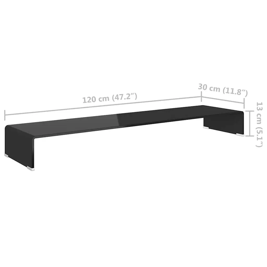 TV Stand Monitor Riser Glass Black 120x30x13cm Desktop Shelf Multimedia Device