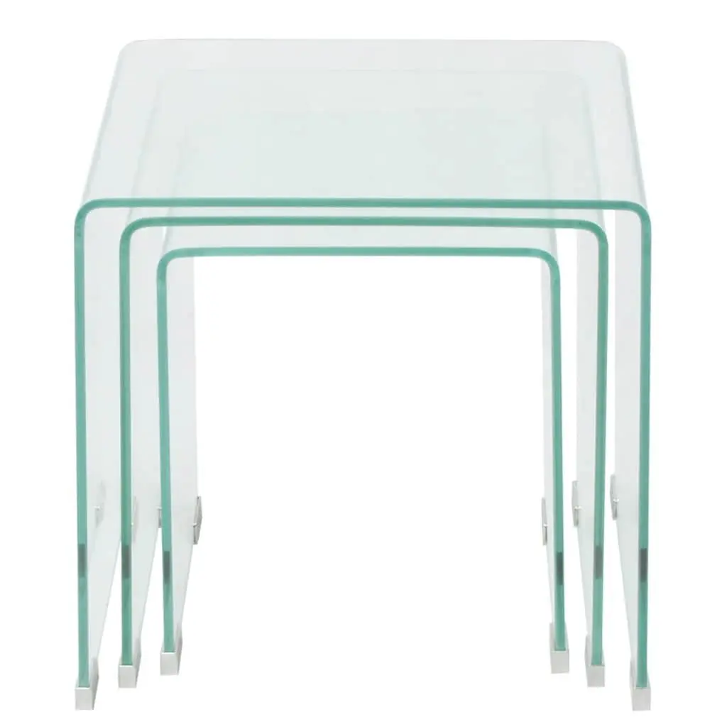 Nesting Coffee Table Set Modern 3 Piece Tempered Glass Clear