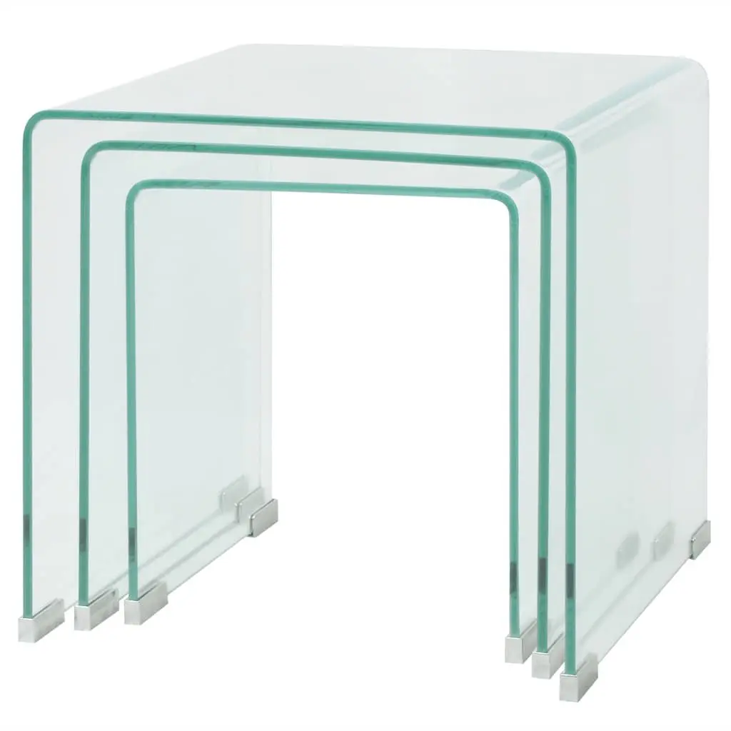 Nesting Coffee Table Set Modern 3 Piece Tempered Glass Clear