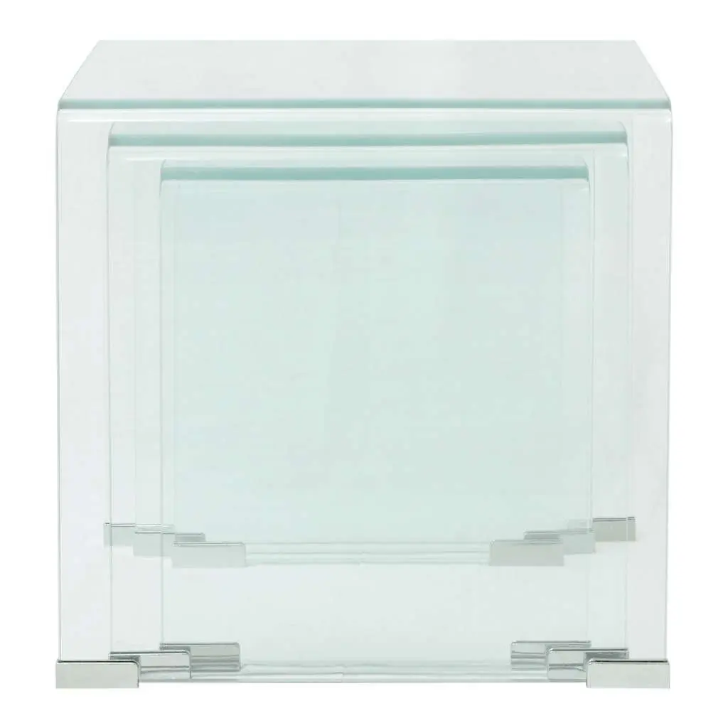 Nesting Coffee Table Set Modern 3 Piece Tempered Glass Clear