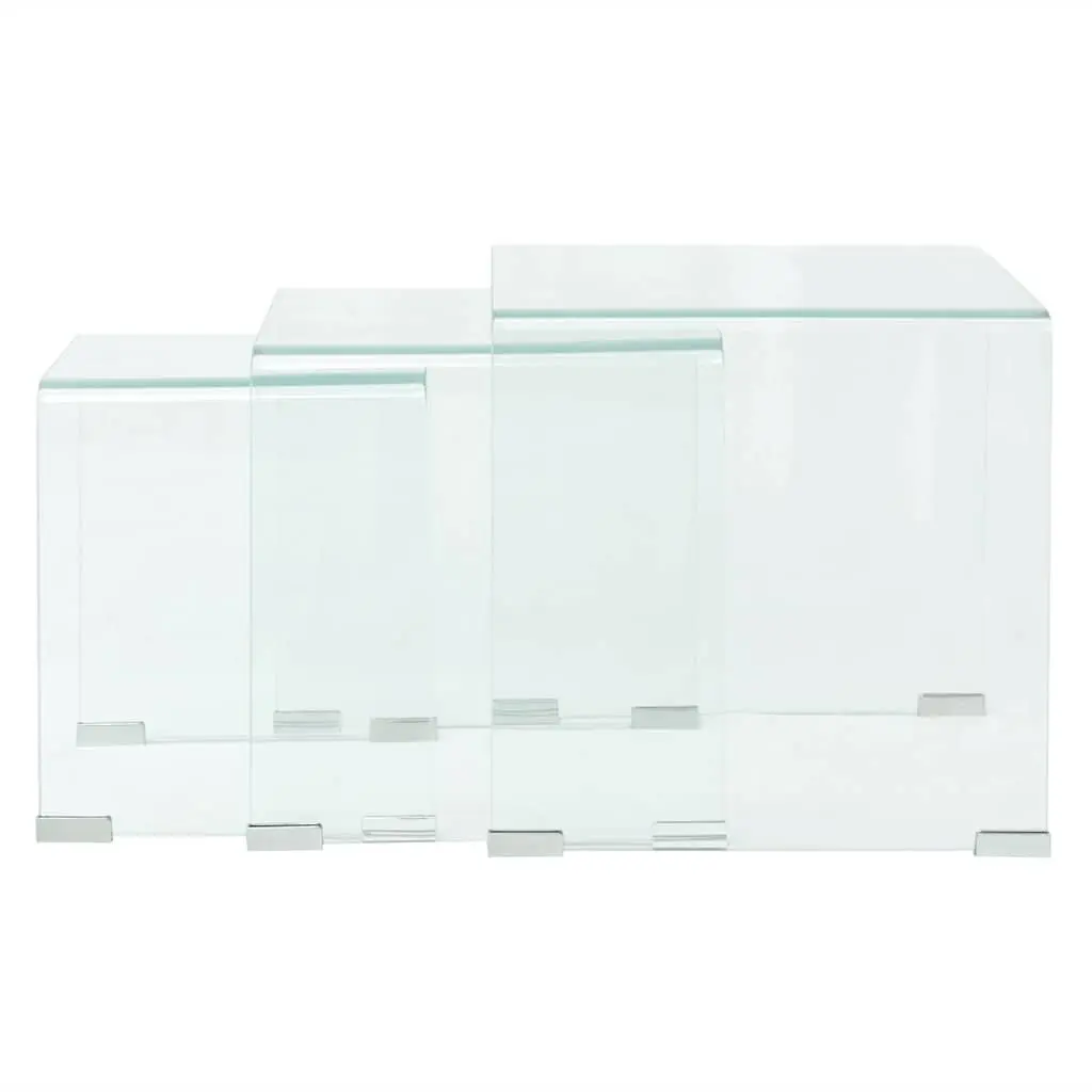 Nesting Coffee Table Set Modern 3 Piece Tempered Glass Clear