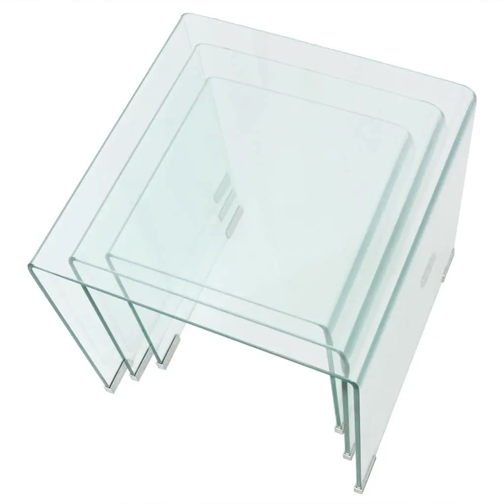 Nesting Coffee Table Set Modern 3 Piece Tempered Glass Clear