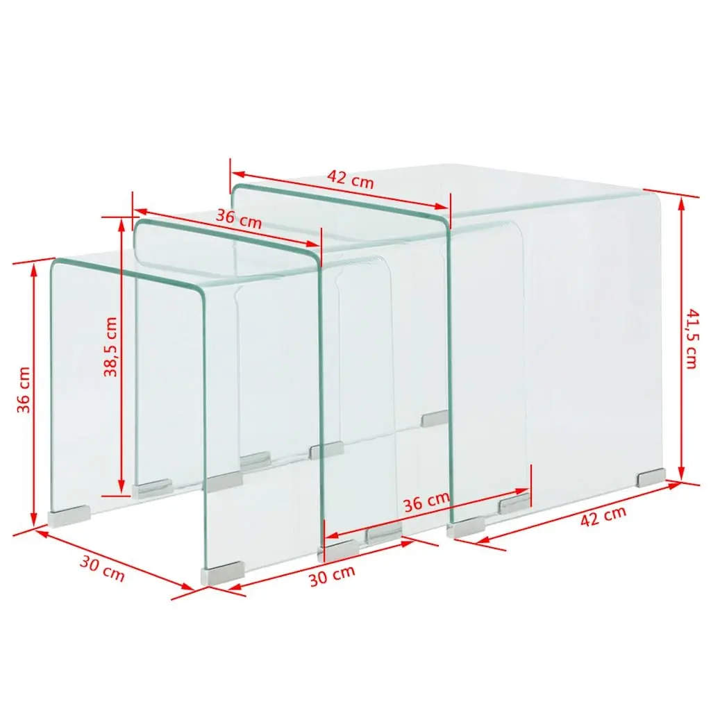 Nesting Coffee Table Set Modern 3 Piece Tempered Glass Clear