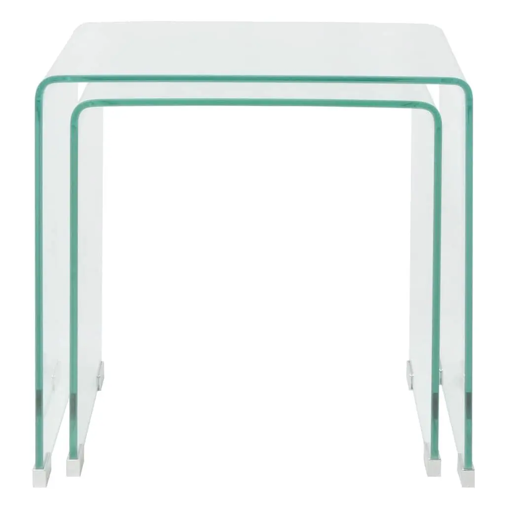 Two Piece Nesting Table Set Tempered Glass Coffee Tables Living Room Bedroom