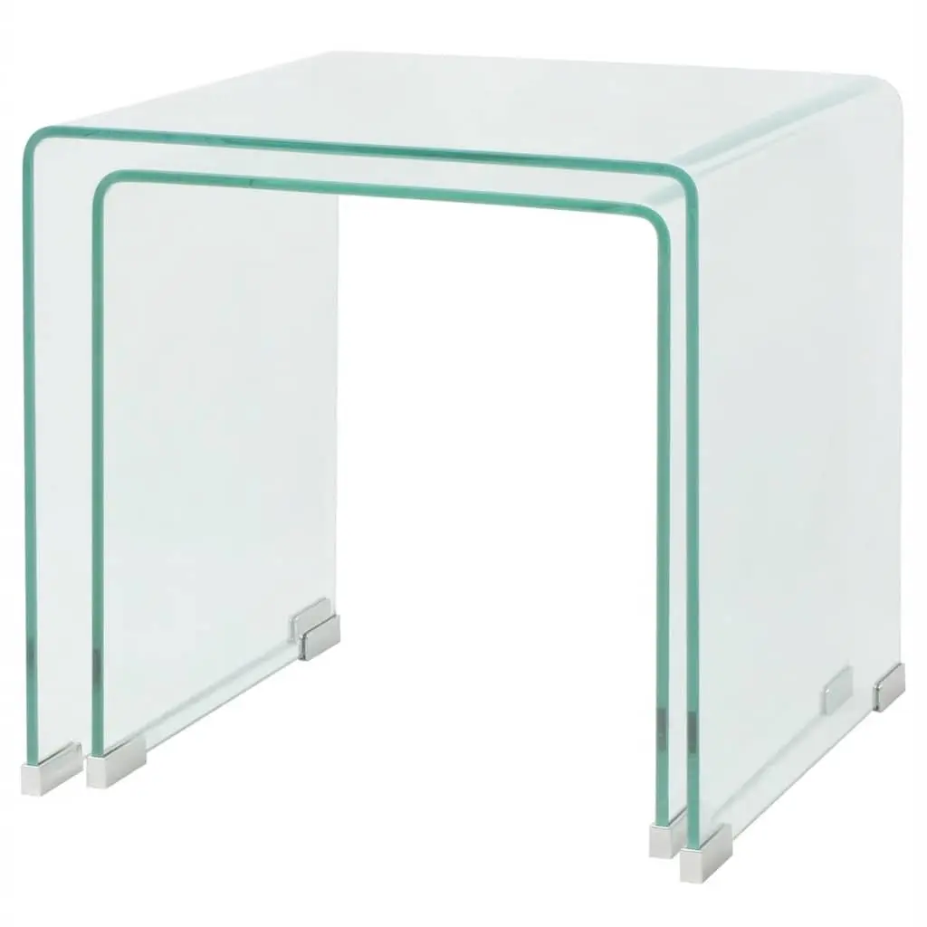 Two Piece Nesting Table Set Tempered Glass Coffee Tables Living Room Bedroom