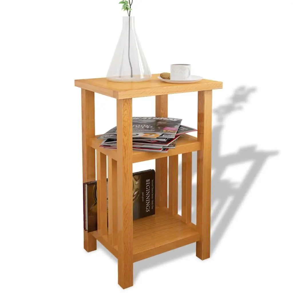 Solid Oak End Table with Magazine Shelf for Living Rooms