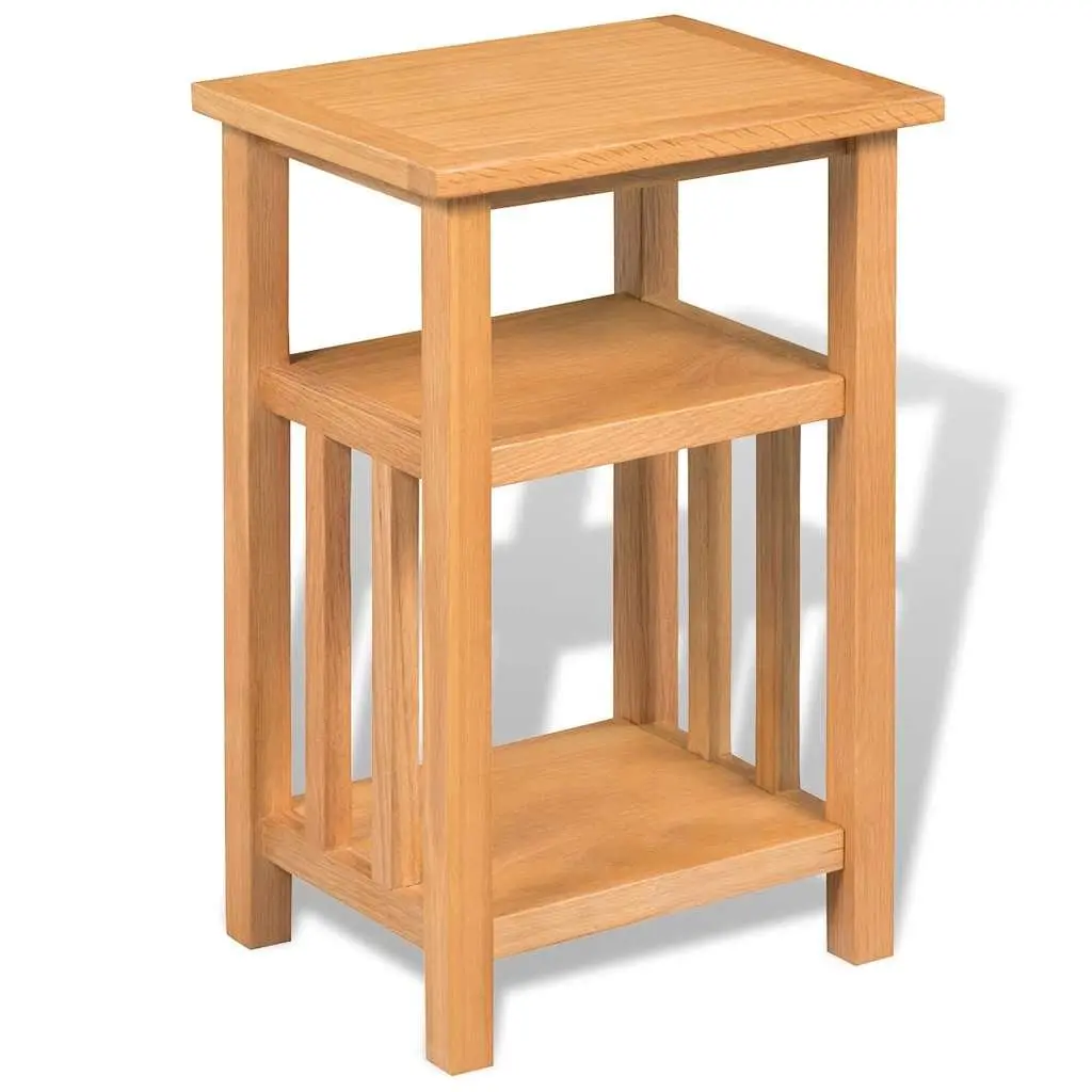 Solid Oak End Table with Magazine Shelf for Living Rooms
