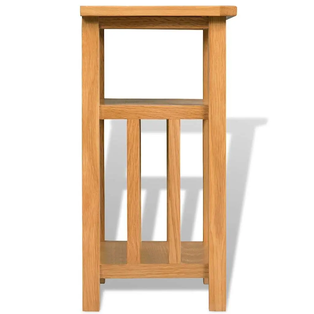 Solid Oak End Table with Magazine Shelf for Living Rooms