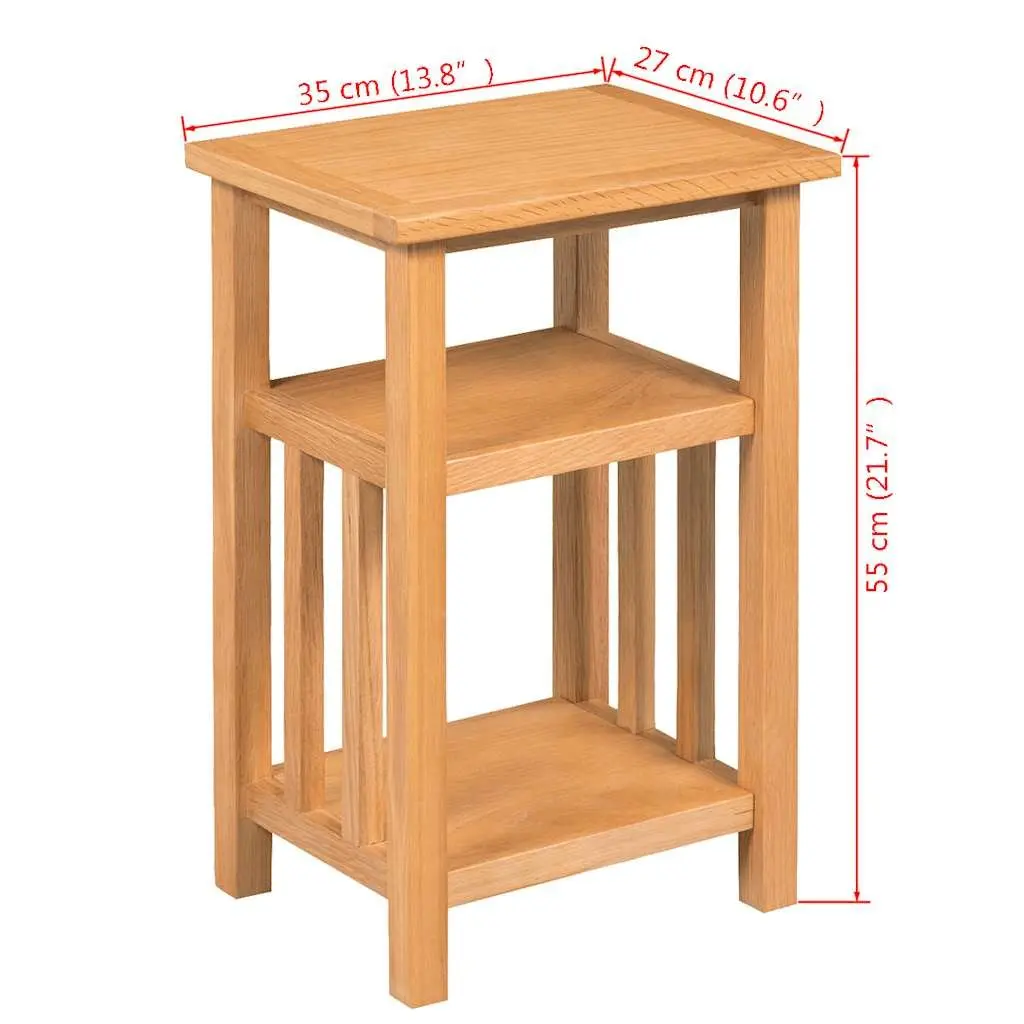 Solid Oak End Table with Magazine Shelf for Living Rooms