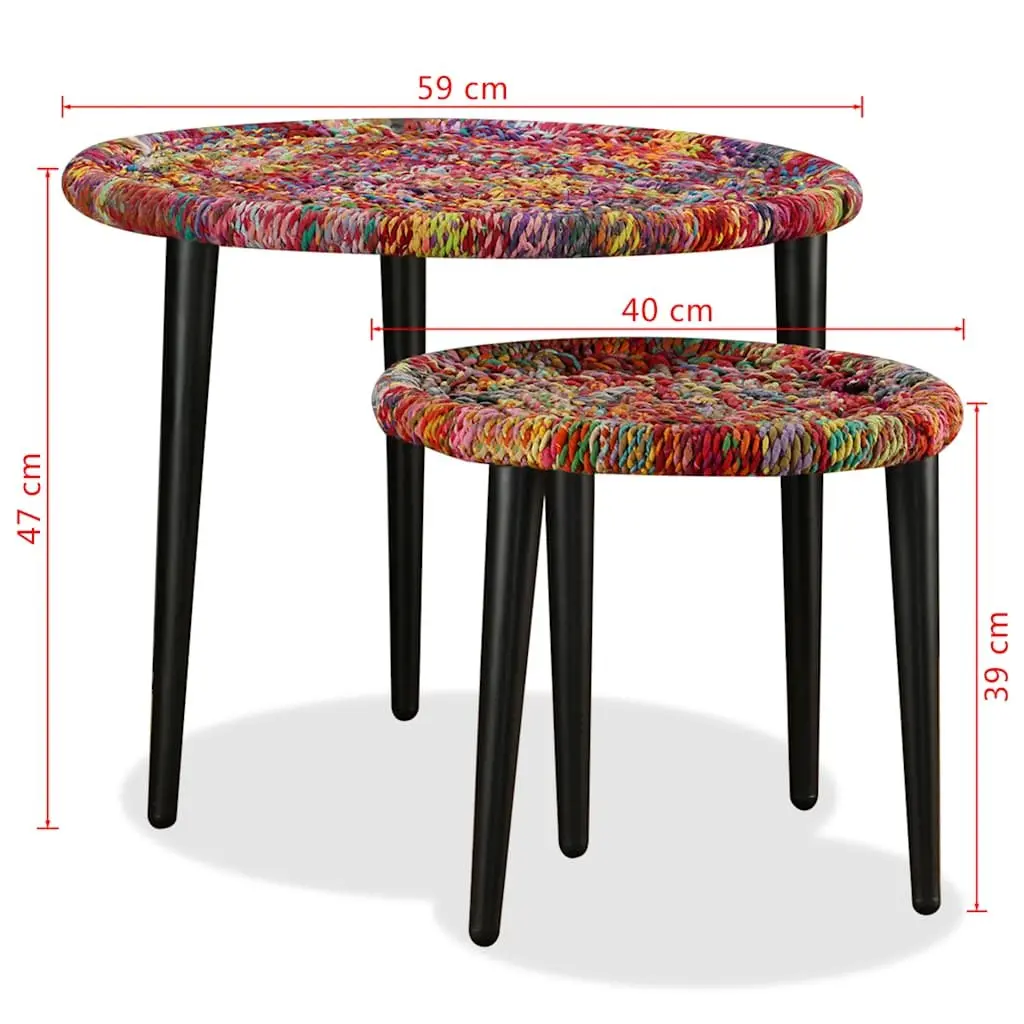 Coffee Table Set 2 Pieces Chindi Weave Multicolour Nesting Tables Living Room