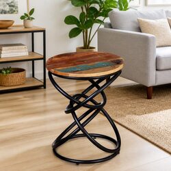 Vintage Solid Reclaimed Wood End Table for Living Spaces