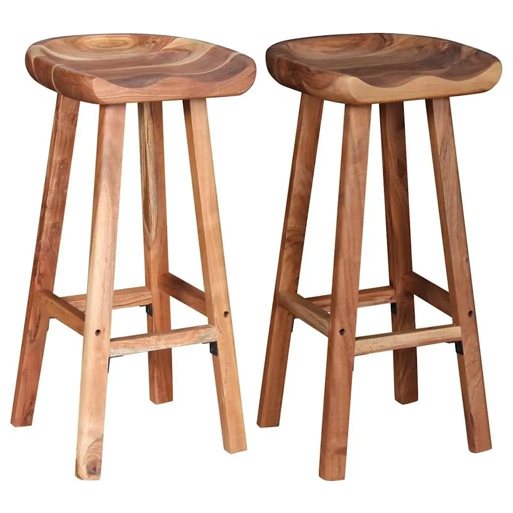 Set of 2 Handmade Brown Acacia Wood Bar Stools