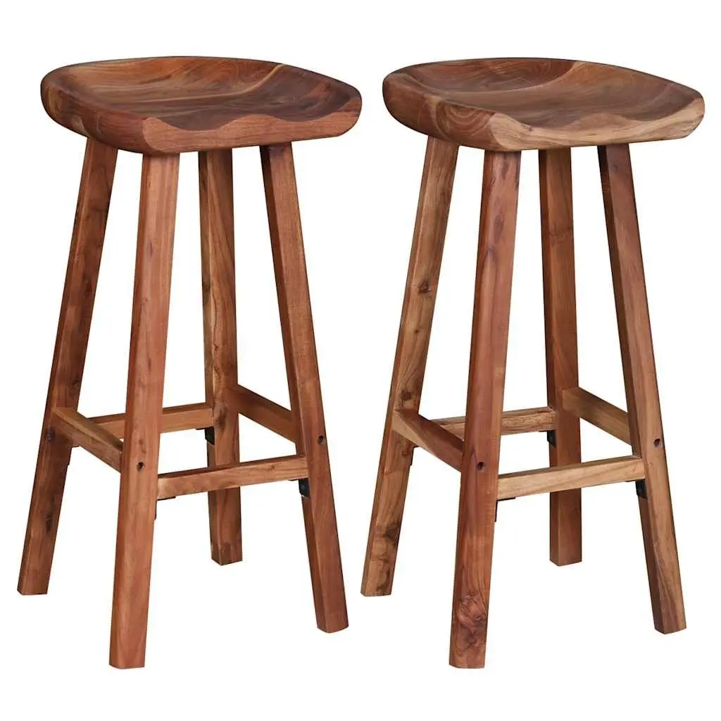 Set of 2 Handmade Brown Acacia Wood Bar Stools