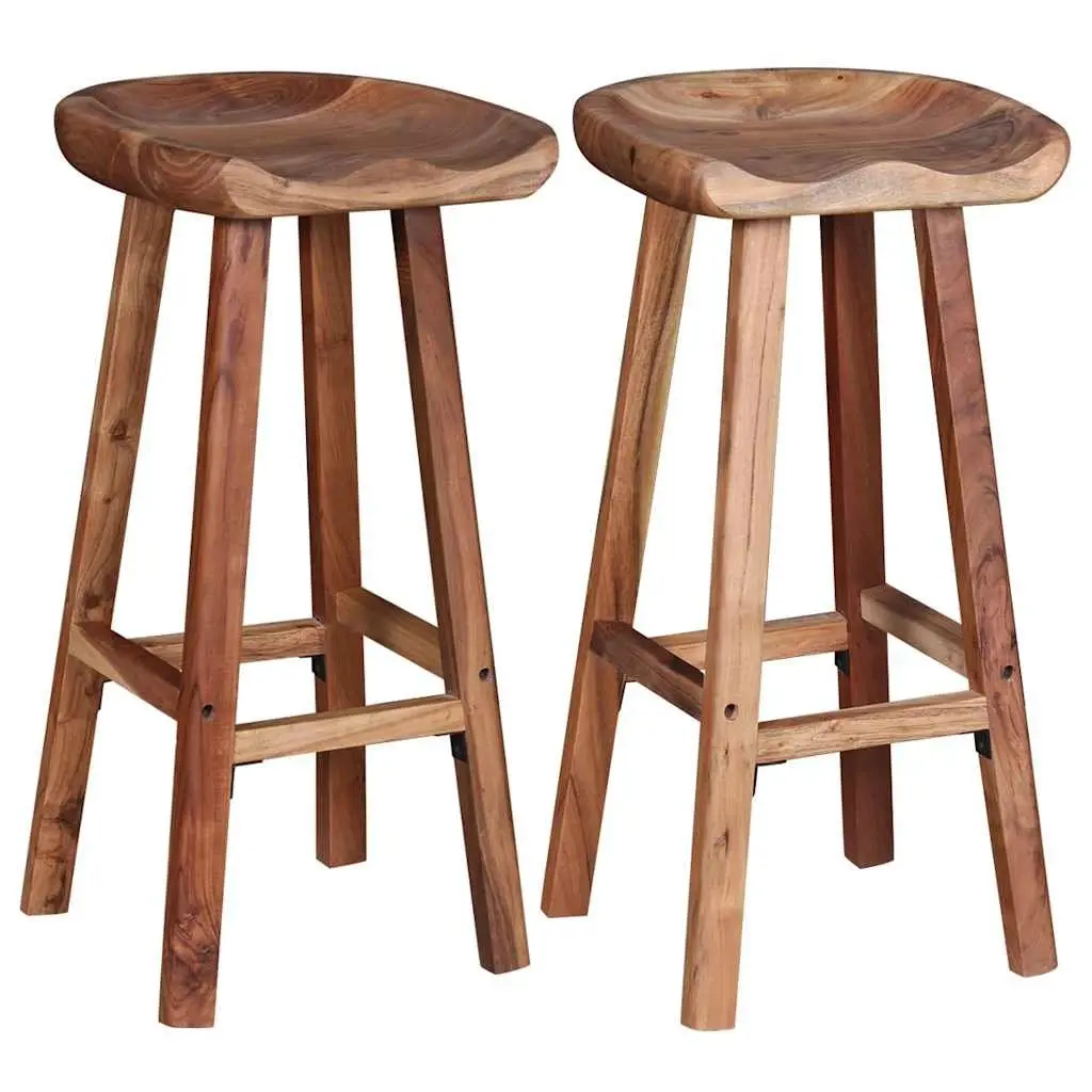 Set of 2 Handmade Brown Acacia Wood Bar Stools