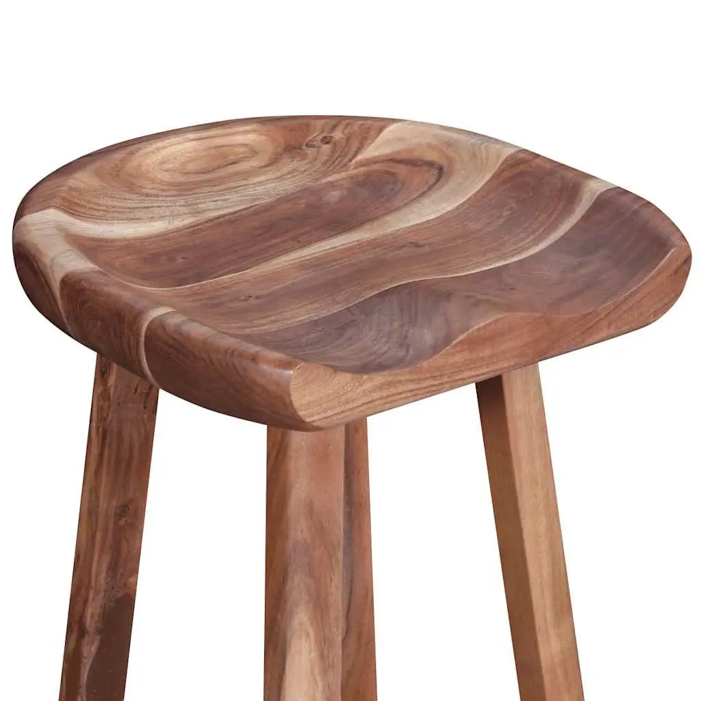 Set of 2 Handmade Brown Acacia Wood Bar Stools