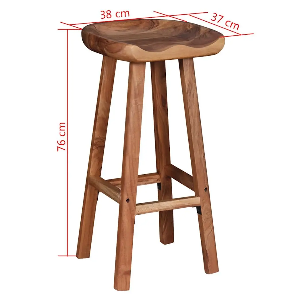 Set of 2 Handmade Brown Acacia Wood Bar Stools