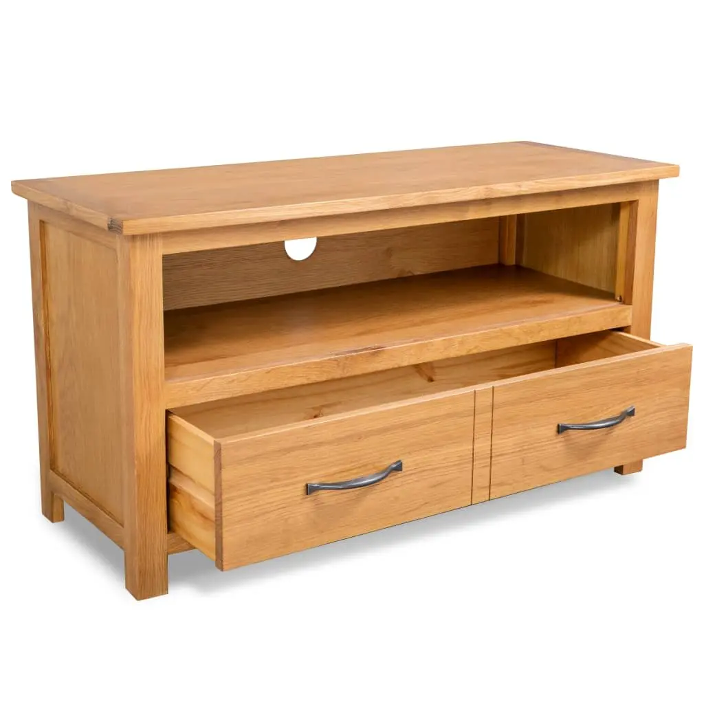 Wooden TV Cabinet Brown Solid Oak Open Compartment Drawer Storage Living Room Furniture