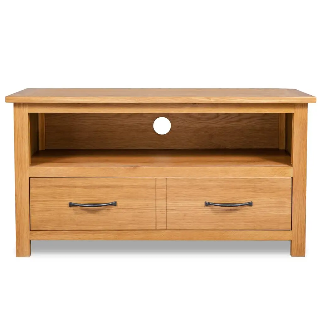 Wooden TV Cabinet Brown Solid Oak Open Compartment Drawer Storage Living Room Furniture