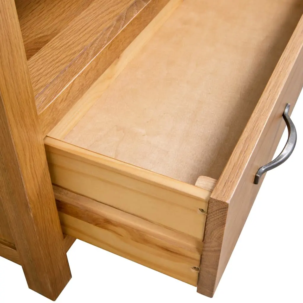 Wooden TV Cabinet Brown Solid Oak Open Compartment Drawer Storage Living Room Furniture