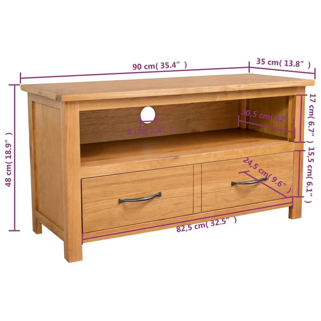 Wooden TV Cabinet Brown Solid Oak Open Compartment Drawer Storage Living Room Furniture