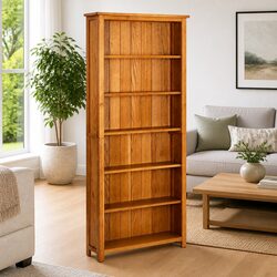 Solid Oak Wood 6-Tier Bookcase for Home Display
