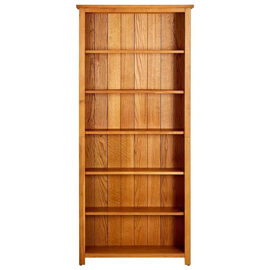 Bookcase 6-Tier Brown Solid Oak Wood Storage Display Unit