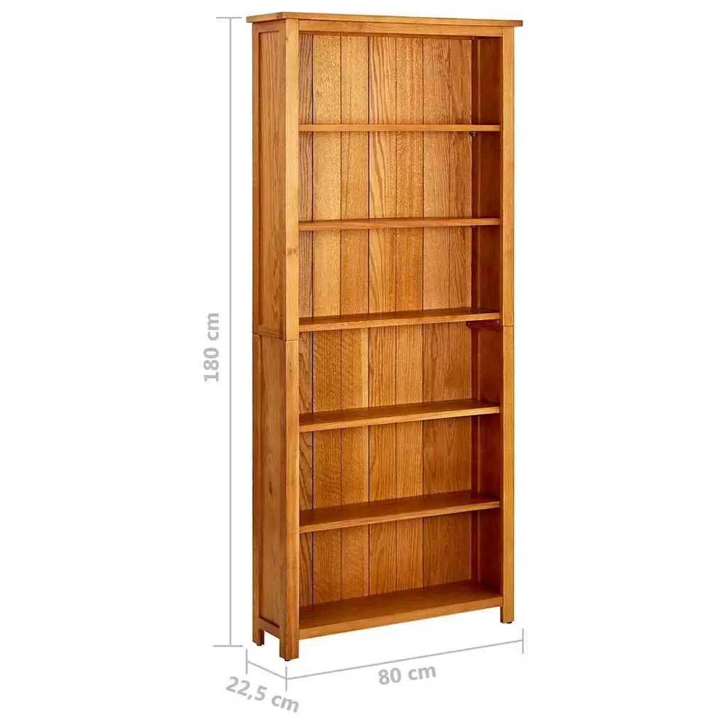 Bookcase 6-Tier Brown Solid Oak Wood Storage Display Unit