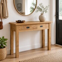 Colonial Style Solid Teak Console Table with 2 Drawers