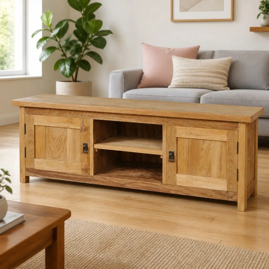 Solid Teak TV Cabinet with Colonial Style 120x30x40 cm