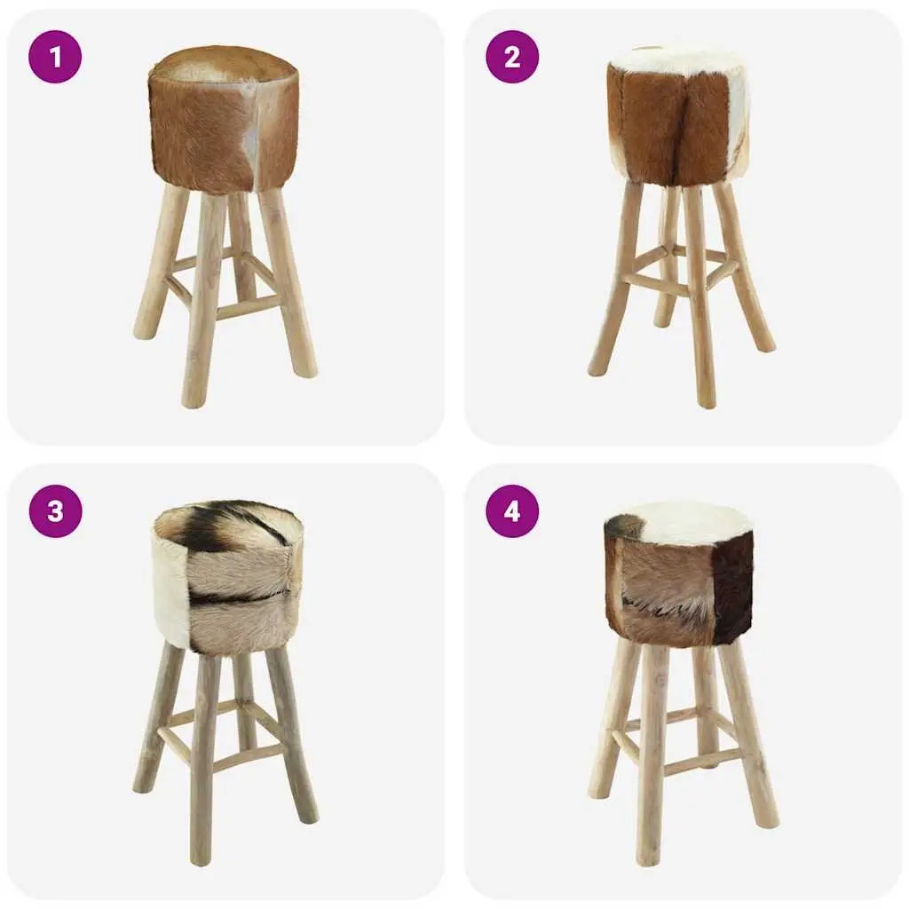 Rustic Brown Bar Stool with Goat Leather and Teak Frame