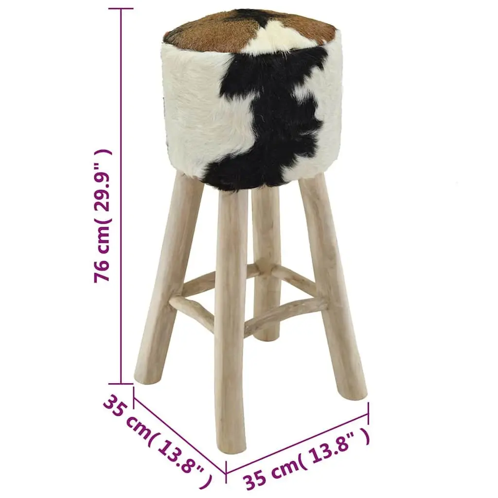 Rustic Brown Bar Stool with Goat Leather and Teak Frame