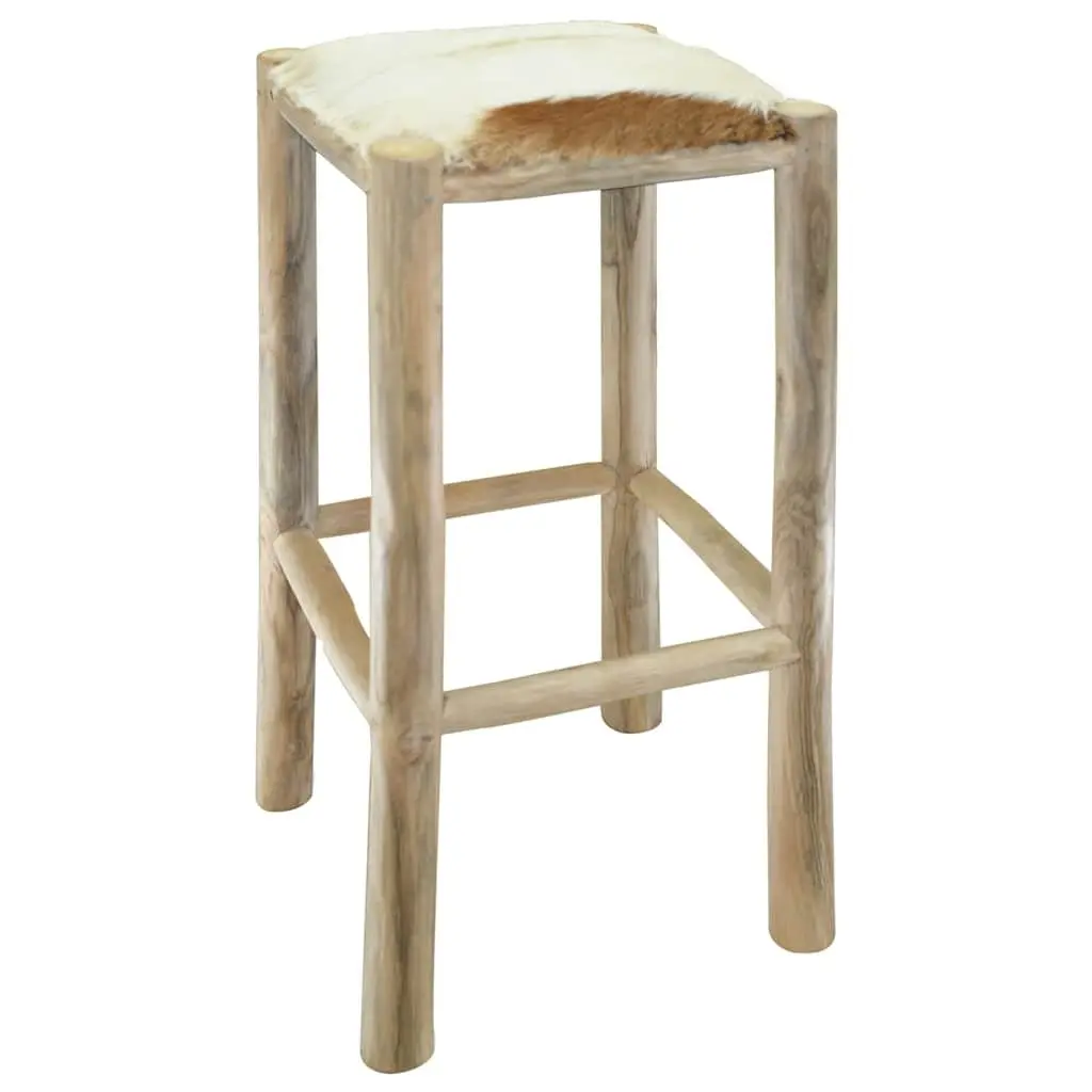 Rustic Brown Bar Stool with Goatskin Leather Seat