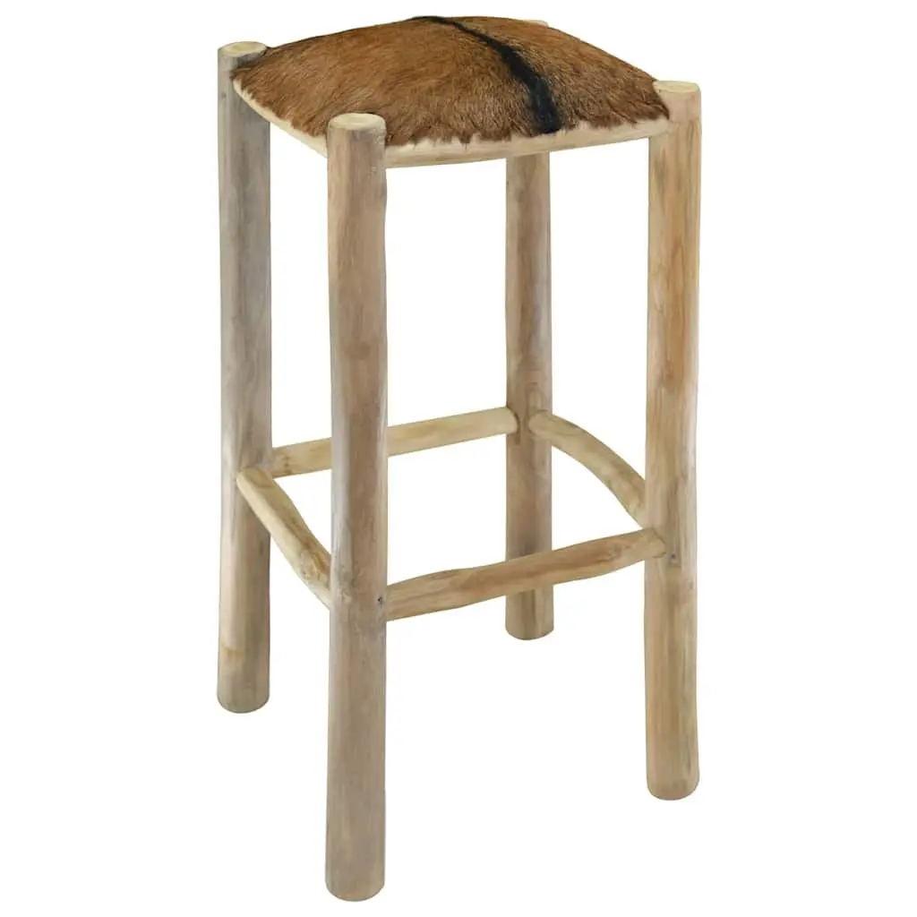 Rustic Brown Bar Stool with Goatskin Leather Seat