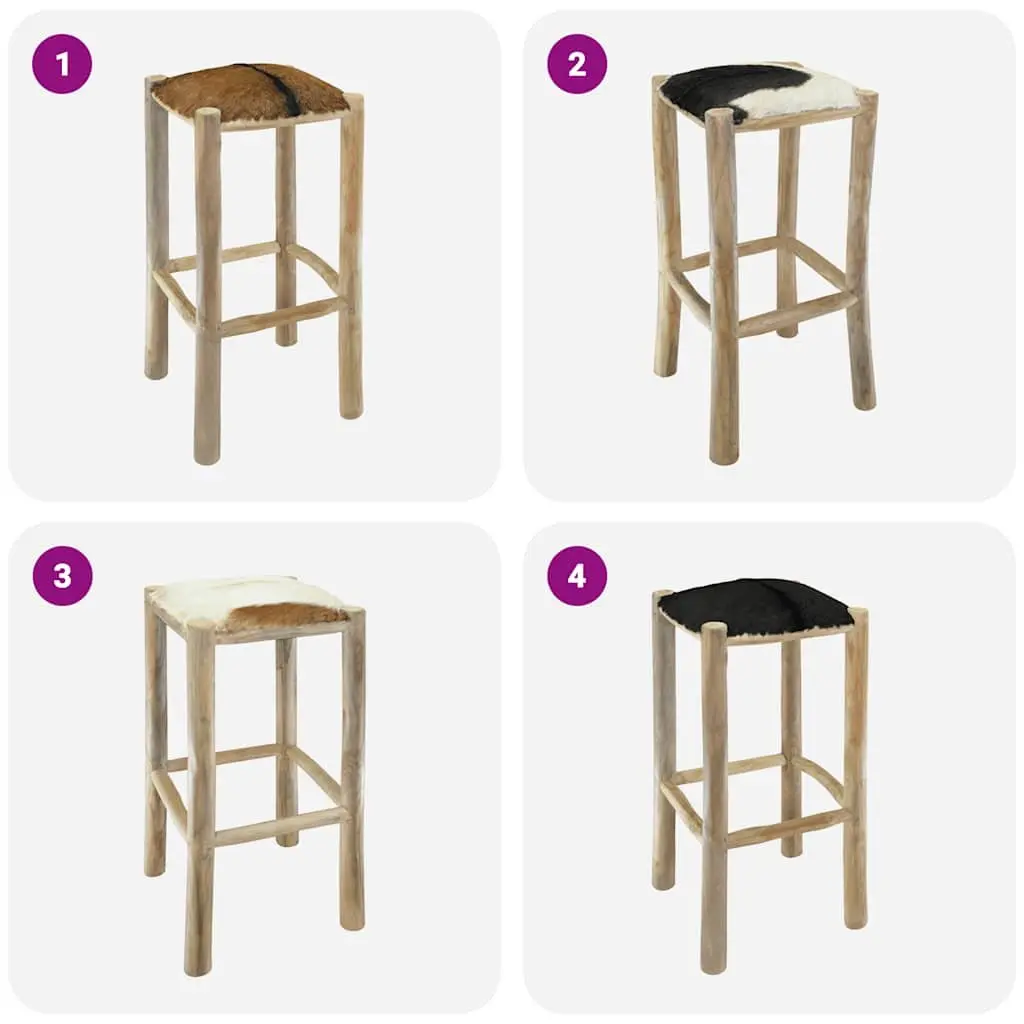 Rustic Brown Bar Stool with Goatskin Leather Seat