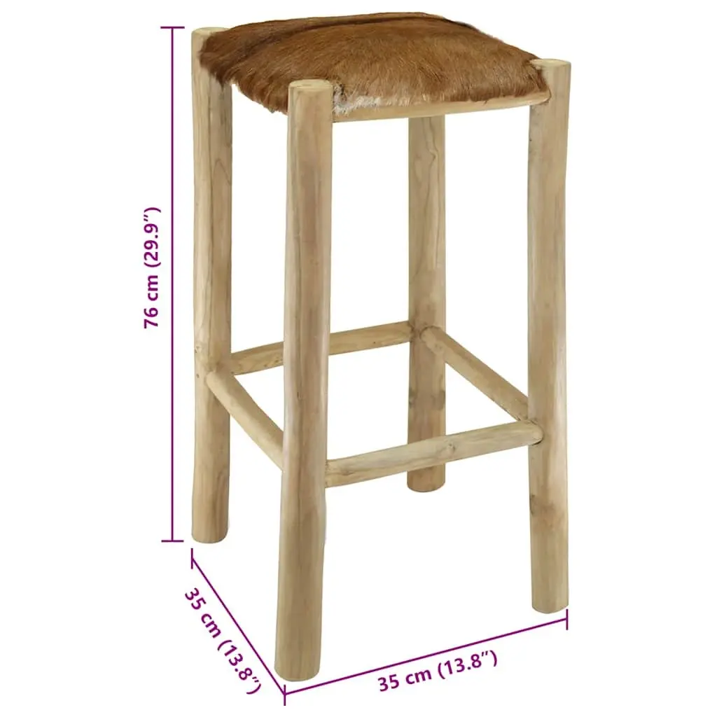 Rustic Brown Bar Stool with Goatskin Leather Seat