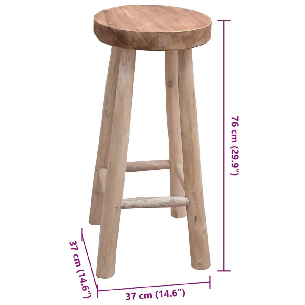 Bar Stool Solid Teak Wood Brown Rustic Design Curved Legs Dining Kitchen