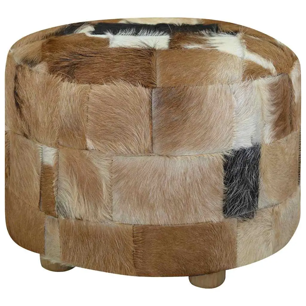 Round Pouffe Goat Leather Multicolour Footrest Ottoman Seat Stool 50x50x45cm
